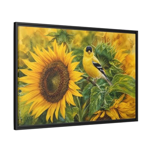 Toile sur cadre chardonneret jaune et vert tableau de 90x60 cm pour salon