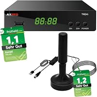 [ Test 2X SEHR GUT *] AXRED T90 HD DVBT2 Receiver + AX Magnes DVB-T/DVB-T2 Antenne mit Verstärker 30dBi für innen außen, mit PVR Aufnahmefunktion, für DVB T2 TV Fernseher Radio DVBT, DVB T Box