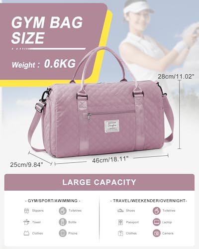 Image of Gym Duffle Bag for Women with Shoe Compartment Waterproof Travel Tote Bags Personal Item Carry On Weekender Overnight Bags with Toiletry Bag Swimming Yoga Bags Hospital Holdalls Purple