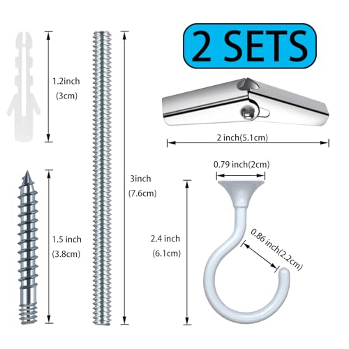 Evsteluo 2 Sets Large Swag Ceiling Hooks Heavy Duty Swag Hook with Hardware for Hanging Plants Ceiling Installation Cavity Wall Fixing (2 Sets, White) - Image 7