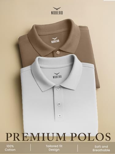 Image of NOBERO Men's Cotton Solid Regular Fit Polo Shirt