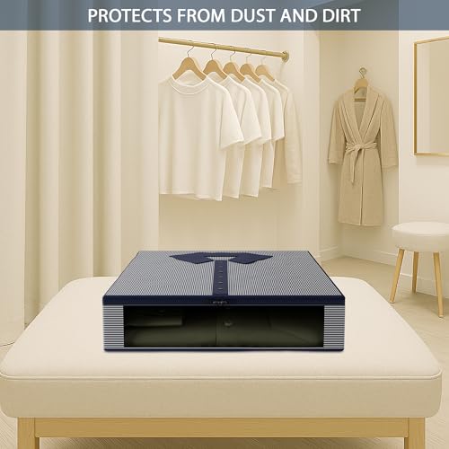 Image of Kuber Industries Cotton Shirt Organizer for Wardrobe with Transparent Window | Cupboard /Wardrobe Organizer for Storage | Lining Design - Blue
