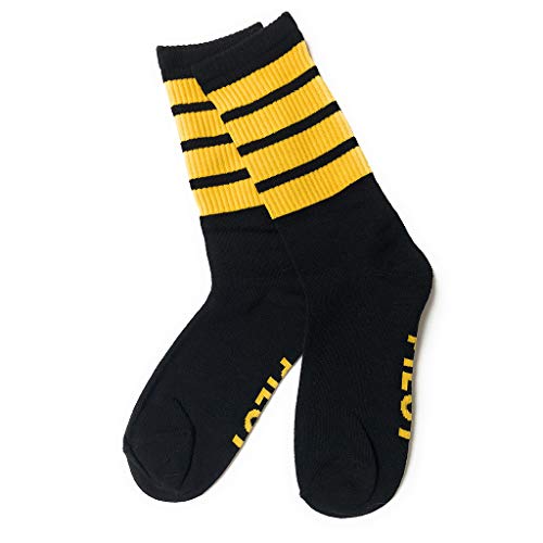 aviamart Pilot - Calcetines para hombre, algodón orgánico, 4 rayas, talla 4-11, negro/amarillo