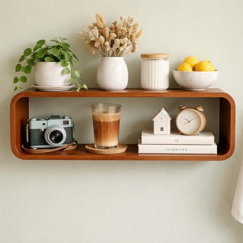 Image of Solid Sheesham Wooden Wall Shelves for Home Library | Display Unit | Sheesham Wall Mount Shelf, Book Storage Rack for Living Room, Bedroom | (Honey)