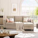 Shintenchi Convertible Sectional Sofa Couch, Modern Linen Fabric L-Shaped, 3-Seat Sofa Sectional with Storage Function Ottoman/Armrest Reversible Chaise for Living Room and Small Space (Light Gray)