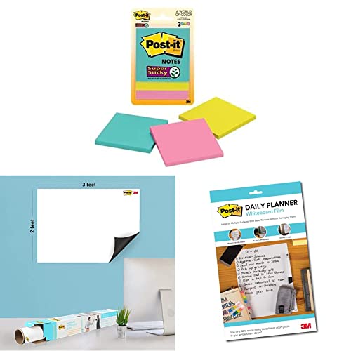 Image of 3M Post-it Super Sticky Notes, 3 Pads x 45 Sheets & 3M Post-it Dry Erase Writing Surface, 3ft x 2ft & 3M Post-it Dry Erase Writing Surface, Pack of 2