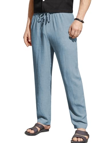 Image of TOPLOT Men's Premium Linen Blend Pants | Lightweight Breathable Fabric | Elastic Waist with Drawstring | Straight Fit | Side Pockets | Perfect for Casual, Holidays & Travel (5268)