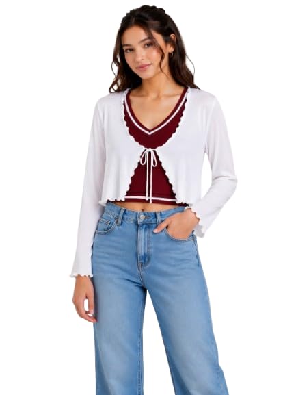 Women's Crop Cardigan with Tie-Front, Long Sleeve-image-7