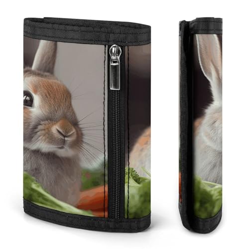 Rabbit Is Eating Vegetables Trifold Wallet, Card Cases And Money Oganizer Thin Stylish Mini Coin Bag with Zipper Coin Pocket Credit for Men And Women3