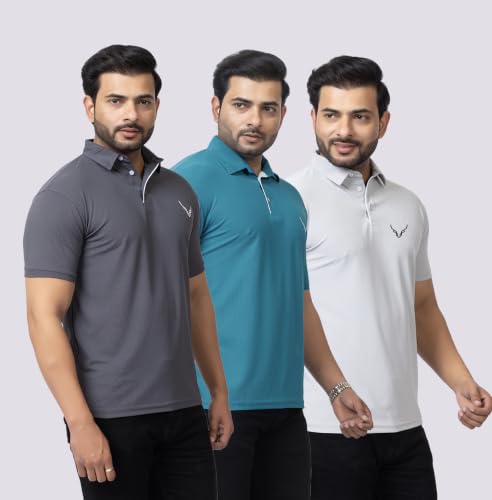 Image of HANABY Men's Summer Polo Solid Half Sleeves Polycotton T-Shirt | Collar Breathable and Comfortable T-Shirt (Pack of 3)