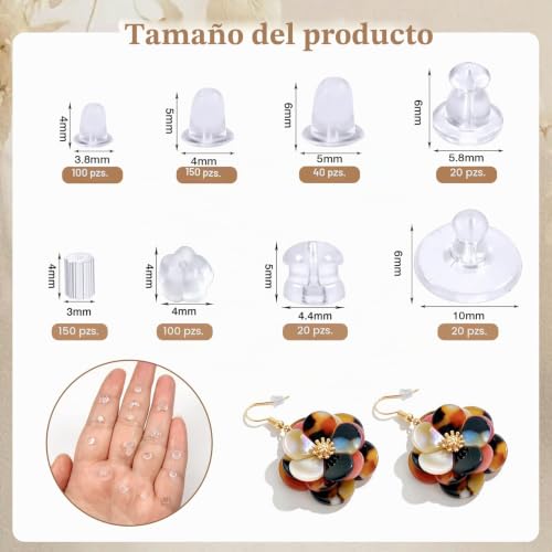 Miniatura 2 de Toaob 600 Piezas Tuercas De Pendientes 8 Tamaños Transparente Silicona Cierres Pendientes Tapón Posterior De Pendiente De Seguridad Para Hacer Manualidades Fabricación