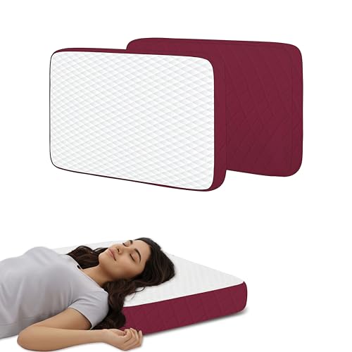 Image of Orthopedic Shredded Memory Foam Pillow, Ergonomic Design for Deep Sleep, Breathable Jacquard Fabric, Washable Zipper Cover, Maroon White, 66 x 38 x 12 cm Premium Bedding Relief Support