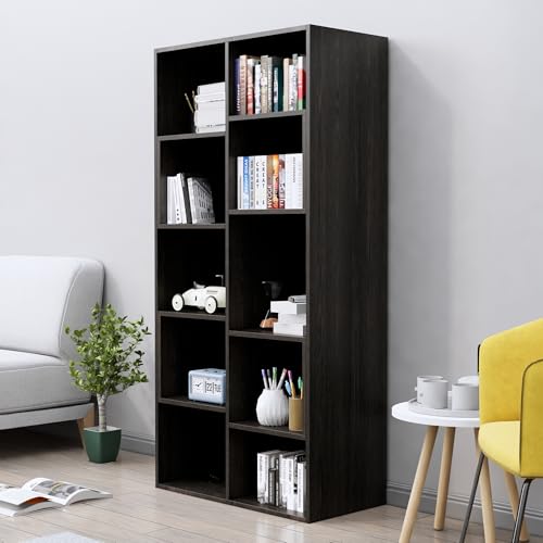 Image of Bniture 10 Tier Engineered Wood Open Book Shelf Wooden Bookshelf for Home, Kids Room & Study Room | Multipurpose Free Stand Corner Book Organizer for Library Room, Office | Flower Wenge