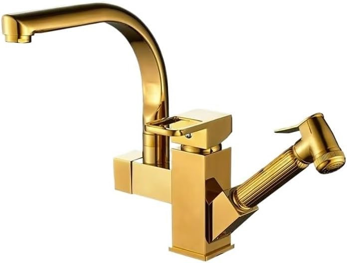 VELORE Golden Premium Kitchen Pot Filler Faucet - Pull-Out Mixer Tap with Hand Bidet Sprayer, Hot/Cold Water Control