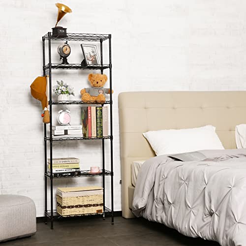 Bathwa 6 Shelf Adjustable Wire Shelving Units, Heavy Duty Metal Storage Wire Shelf With Leveling Feet, Utility Steel Shelves For Garage, Kitchen, Living Room, Bathroom, 21.26L X 11.42W X 62.99H #TOP6