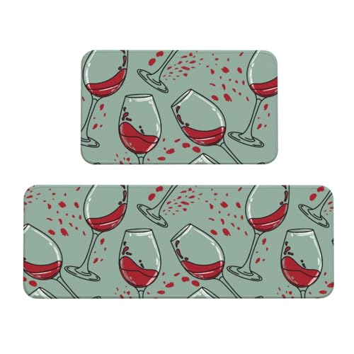 TZTTZT 2 alfombrillas de cocina para suelo, alfombras de cocina con estampado de copas de vino, antideslizantes, lavables, antifatiga para suelo de cocina, decoración del hogar