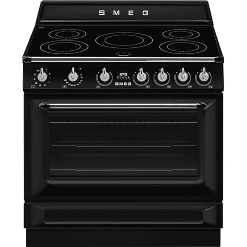 SMEG TR90IMBL Cuisine Esthétique VINTAGE VICTORIA Four multifonction Soft CLOSE Plan à induction 90 x 60 cm Noir Classe A