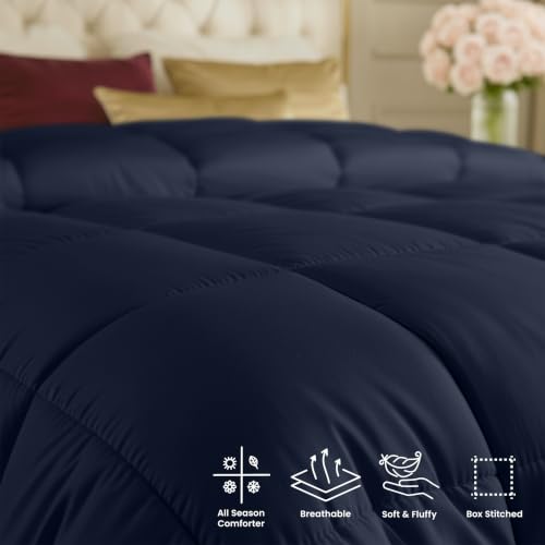 Image of Utopia Bedding Comforters Twin Size, All Season Duvet Insert, Down Alternative Box Stitched Bed Comforter with Corner Tabs, Machine Washable (Navy)