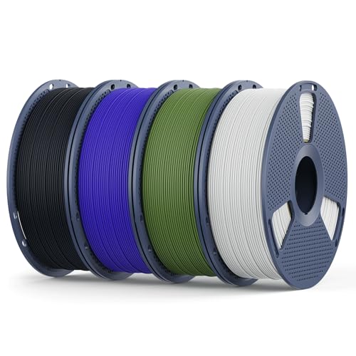 Matte PLA Filament 1.75mm 2025 Upgrade Spool Compatible with Bambulab Refill Filament, 4kg(8.8lbs) SUNLU 3D Printer Filament, Matte Surface Texture, Black+White+Klein Blue+Olive Green F-matt