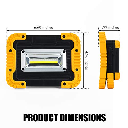 2 COB 1500LM Rechargeable LED Work Light, Waterproof Job Light with Power Bank, Portable Floodlight for Job site Lighting, Car Repairing, Outdoor with Warning Mode (Yellow/2 Pack) - Thumbnail 7