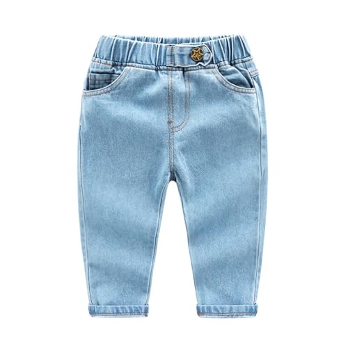 Toddler Baby Jeans Little Boys Girls Elastic Waist Casual Denim Pants Straight Leg Jean Trousers with Pockets