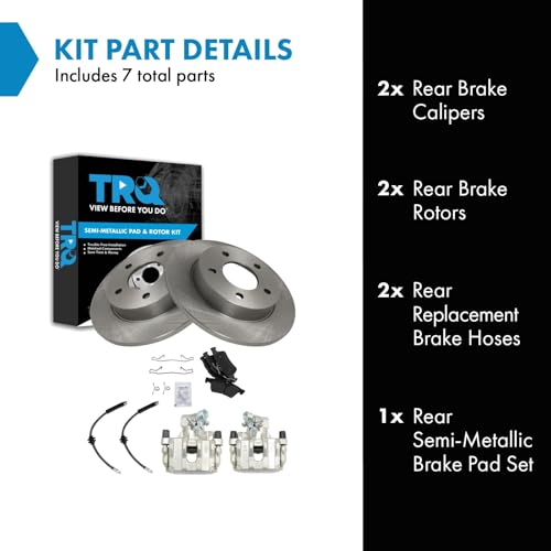 Image of TRQ Rear Brake Pad and Rotor Set Semi Metallic Rotors Calipers Hoses | For 2009-2013 Mazda 3