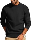 Men's Waffle Knit Sweaters Long Sleeve Crewneck Pullover Sweater Black, L