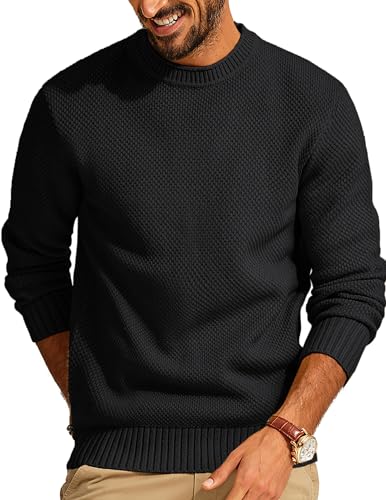 Mens Waffle Knit Sweater Long Sleeve Crew Neck...
