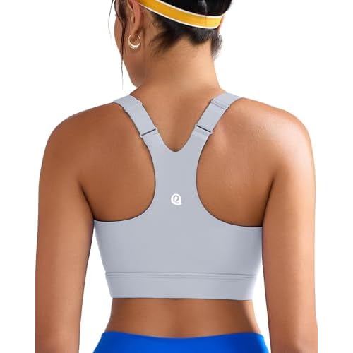 RUNNING GIRL Sports Bra for Women,Adjustable Straps Molded Cup High Impact Sports Bra with Sewn in Pads Grey Medium