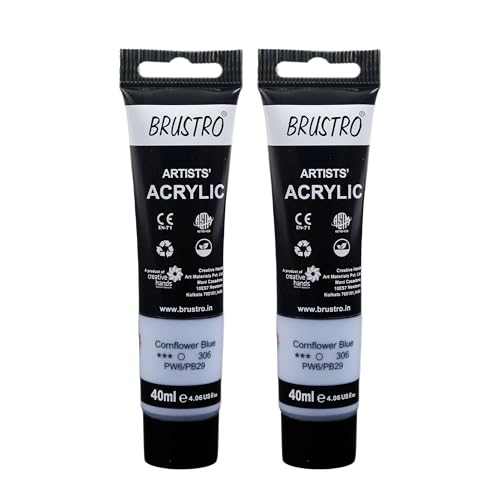 Image of BRUSTRO Artists Acrylic Paint Tube | 40ml, Cornflower Blue (Pack of 2) | Pastel Tone|Non-Toxic,Water Based,Inter Mixable,Ideal for Painting,Textured Effects on Canvas,Paper,Fine Art Student