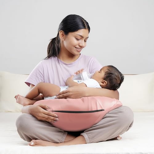 Image of Wakefit Nursing Pillow for Breastfeeding & Baby Care | 5 in 1 Feeding Pillow with Removable Cover | Super Soft & Machine Washable Velvet Cover | Pink
