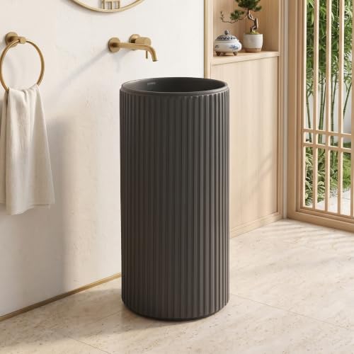 Image of Plantex Pedestal Basin For Bathroom /Acrylic Resin & Quartz One Piece Pedestal Free Standing Round Wash Basin For Living Room and Hotel (10050, Matt Grey)