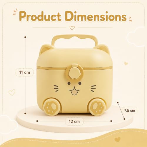 Image of Uonibaby by StarAndDaisy formula milk container for baby milk powder container with scoop , portable Formula Dispense, Airtight First Feed Baby food Storage container / Box for travel 200 grams- Kitty Yellow