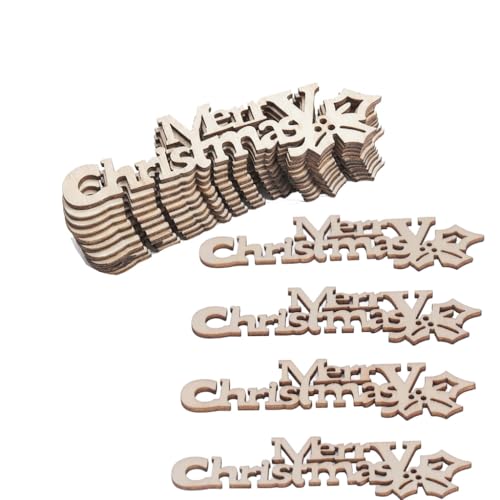 Merry Christmas - 40 rebanadas de madera para árbol de Navidad - Adornos artesanales de madera sin terminar