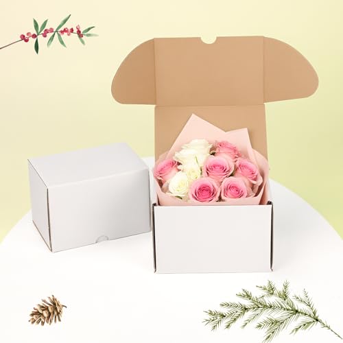 Image of WIFTREY 50 Pack 6x4x4 Small Shipping Boxes, White Corrugated Cardboard Boxes 6 x 4 x 4 for Packaging Small Business, Mailing, Shipping