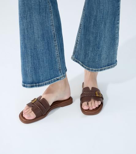 Image of UBFEN Womens Square Toe Flat Sandals Slides Dressy Comfortable for Beach