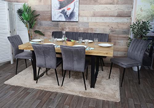 Esszimmer-Set HWC-K16, 4er-Set Stuhl+Sitzbank Esszimmergruppe Sitzgruppe Esszimmergarnitur, Samt Metall - dunkelgrau