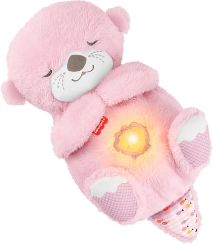 Fisher-Price Baby Toy Soothe n Snuggle Otter Pink Plush Portable Sound Machine with Breathing Motion & Lights for Newborns Ages 0+ Months JLJ33