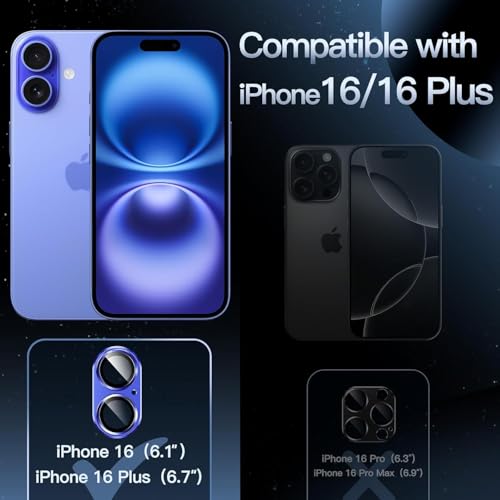 Image of TITANIUM Camera Lens Protector For IPHONE 16 /16 PLUS BLUE, 9H Glass, Anti Drop, Scratch Resistant, Case Friendly, Removable, Waterproof, Heavy Duty