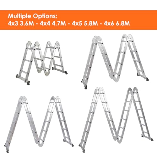 TOPWAY Aluminium Multi-Purpose Combination Ladder 3.6M Foldable Step Ladder 150kg Capacity 12 Runges for Outdoor Indoor Construction Sites (4 x 3 Steps) 6 TOPWAY Aluminium Multi-Purpose Combination Ladder 3.6M Foldable Step Ladder 150kg Capacity 12 Runges for Outdoor Indoor Construction Sites (4 x 3 Steps) - Image 6