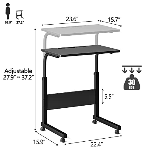 Klvied Standing Desk Adjustable Height, Stand Up Desk with Cup Holder, Portable Laptop Desk, Mobile, Small Computer Desk, Bedside Table, Black Rolling Desk, Work Desk for Home Office - Image 4