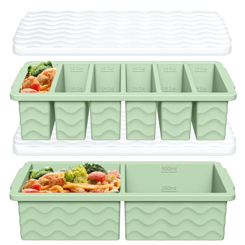 2-Pack Silicone Freezer Trays with Lid, 2 Large 2-Cup(500ml) & 6 Small 1/2-Cup(125ml) Soup Freezer...