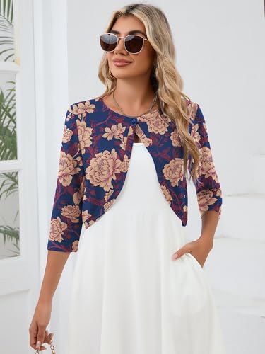 Image of Heymoments Women's 3 /4 Sleeve Casual Shrugs Lightweight Open Front Cropped Cardigan for Dresses
