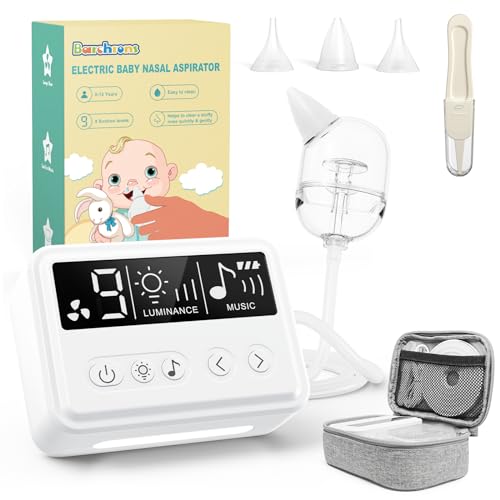 Image of Barchrons Electric Nasal Aspirator for Baby, Hospital Grade 9 Suction Baby Nose Sucker with Built-in Music & Night Light Nose Suction for Infants Babies Toddlers with Larger Snot Storage Tank