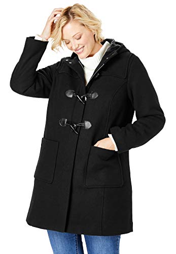 Woman Within Women s Plus Size Classic Duffle Coat - 24 W, Black