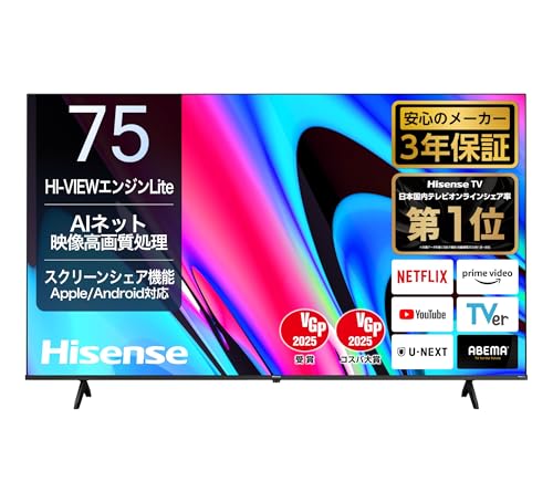 ハイセンス Hisense 75型 4K 液晶　テレビ 75E6G 75E6G | ハイセンスジャパン株式会社