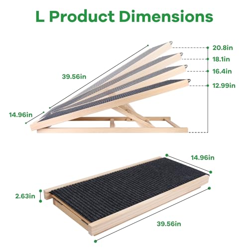 iMounTEK Dog Ramp for Bed Small Dog to Medium Dog Non Slip 4 Heights - 40\" Long, Adjustable 13\"-21\" Dog Ramp for Couch, Car SUV, Bed or Sofa, Folding Portable Wooden Dog Cat Ramps 176LBS Load/L