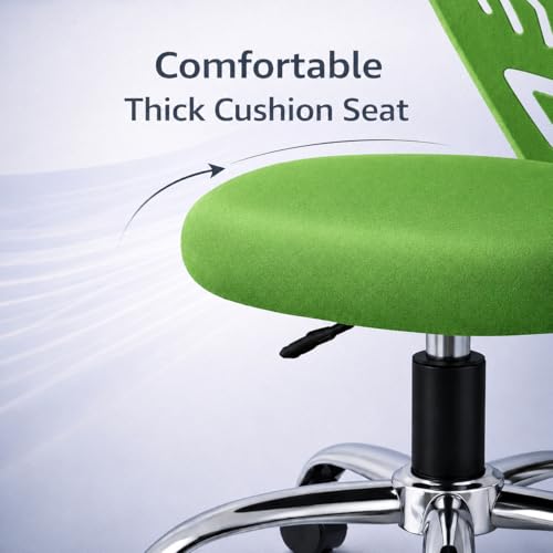 Image of Modern Ergonomic Office Chair, Green, Adjustable Height, Chrome Base with Wheels, Mesh Back Design, Task Seating