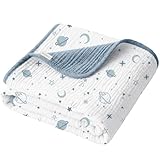 Konssy Muslin Baby Blankets for Girls Boys, 100% Cotton Crib Blanket for Infant Toddler, Super Soft and Lightweight Nursery Swaddling Wrap 40'x36' (Star)