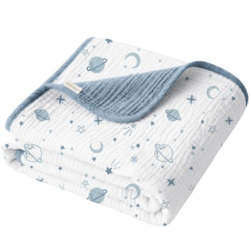 Konssy Muslin Baby Blankets for Girls Boys, 100% Cotton Crib Blanket for Infant Toddler, Super Soft and Lightweight Nursery Swaddling Wrap 40